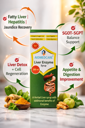 aidmed care liver enzyme syrup sugar free | ayurvedic detox support | sgot sgpt balance | fatty liver & digestive health support | herbal tonic